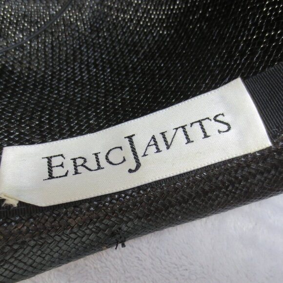 Vintage Eric Javits Womens M Sun Hat Black Wide 4.5" Brim Luxury Straw Fashion - Picture 6 of 11